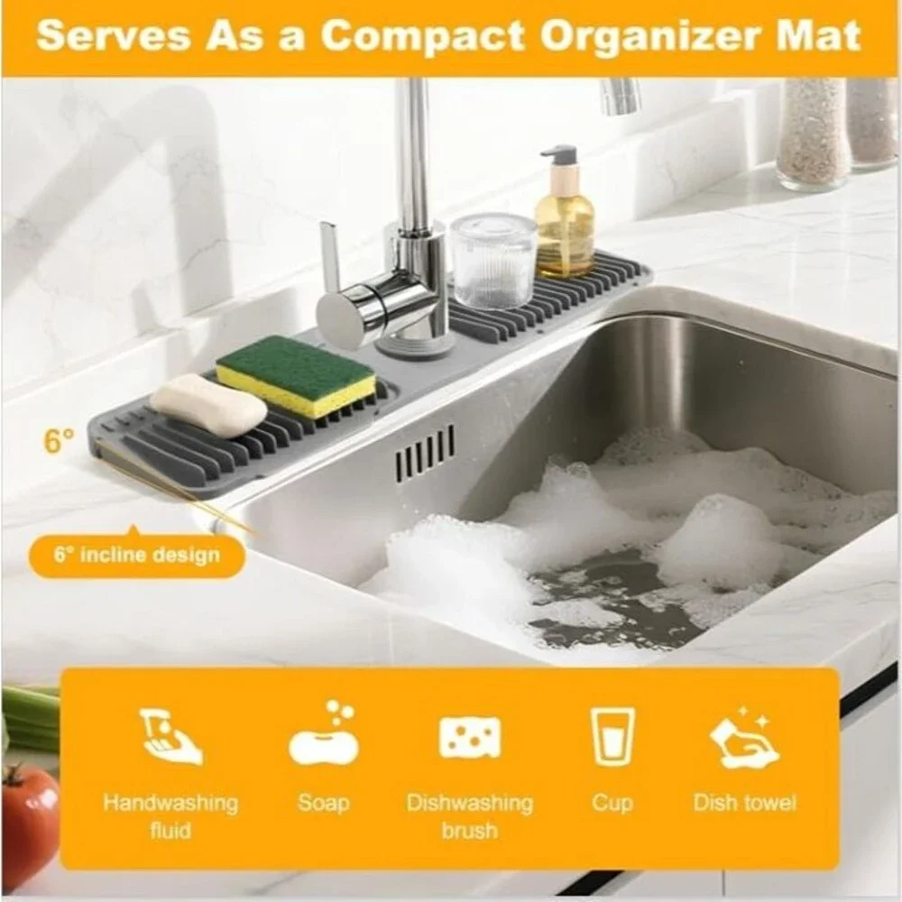 New 24 Inch Faucet Mat for Kitchen Sink, Kitchen Sink Water Splash Guard